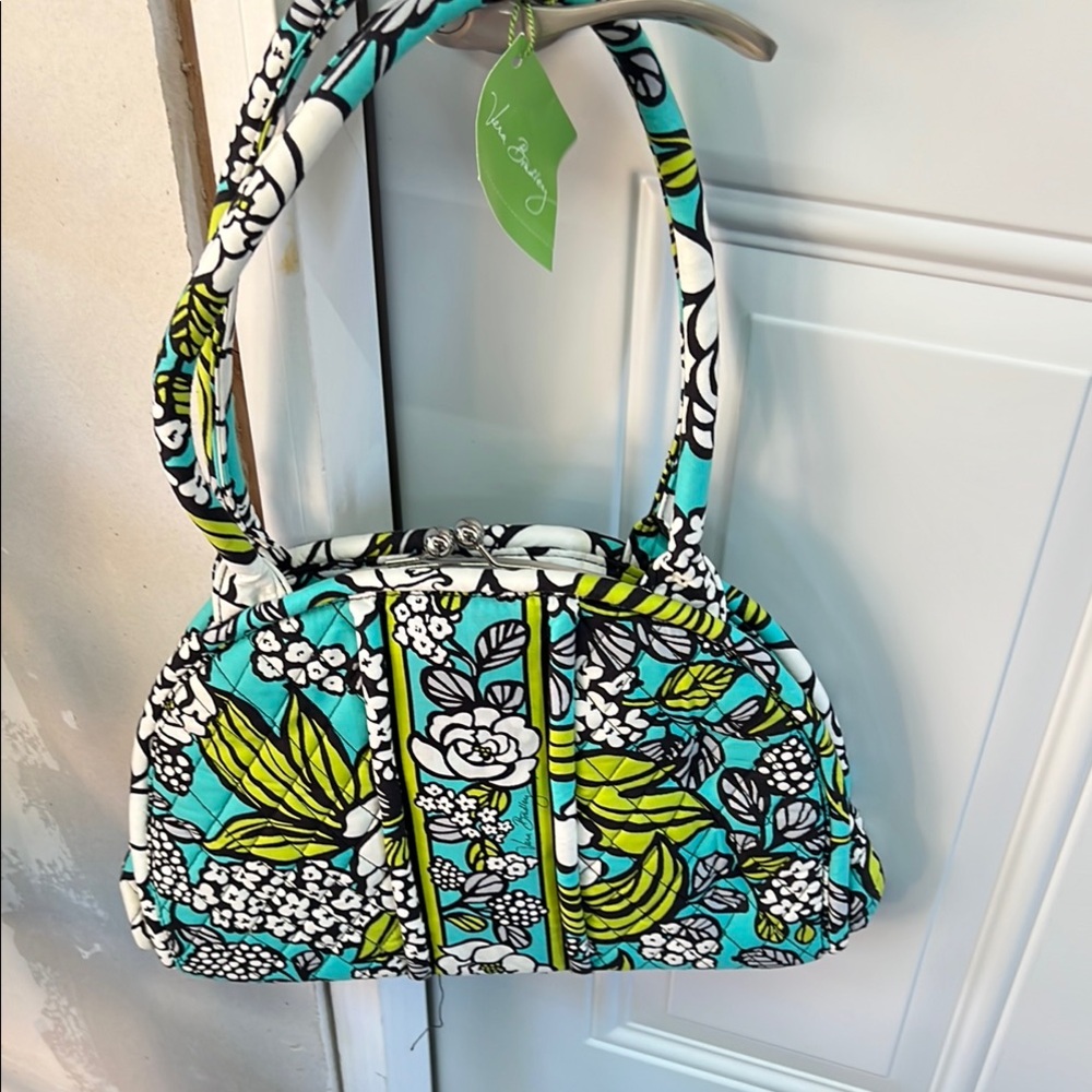 Vera Bradley Blue and Green Shoulder Bag with Floral Design